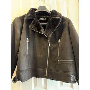 Ralph Lauren Women's Faux Stearling Moto Jacket In Black 2X